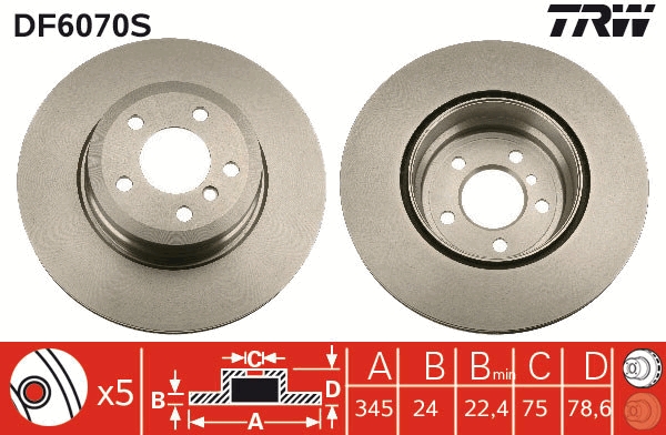 TRW Bremseskive df6070s 345mm 24mm for BMW