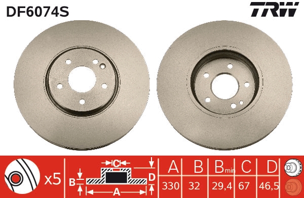 TRW Bremseskive df6074s 330mm 32mm for MERCEDES-BENZ CHRYSLER