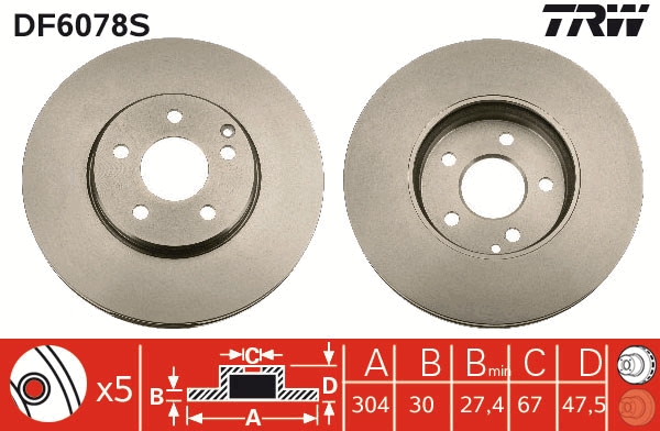 TRW Bremseskive df6078s 304mm 30mm for MERCEDES-BENZ