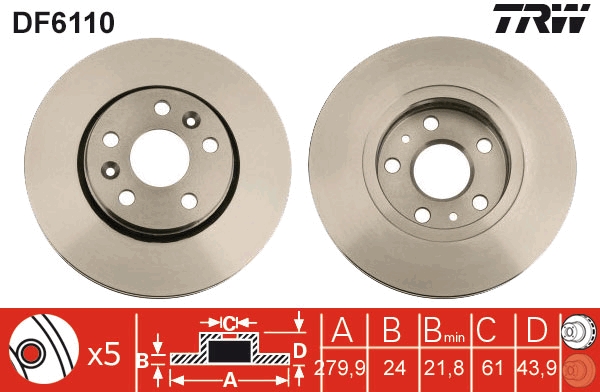 TRW Bremseskive df6110 280mm 24mm for MERCEDES-BENZ RENAULT NISSAN