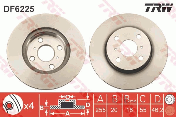TRW Bremseskive df6225 255mm 20mm for SCION