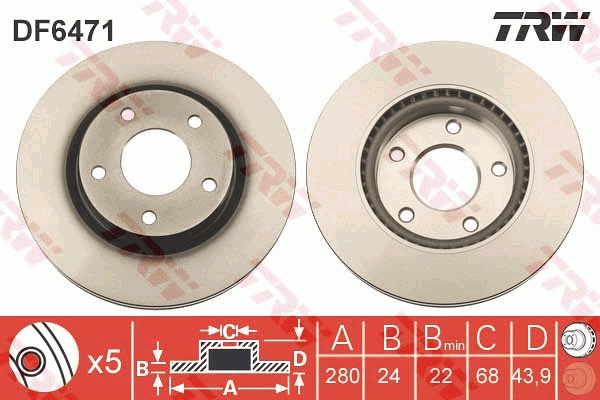 TRW Bremseskive df6471 280mm 24mm for INFINITI NISSAN