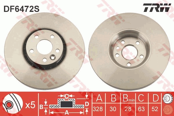 TRW Bremseskive df6472s 328mm 30mm for VOLVO
