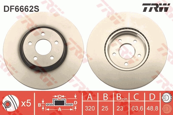 TRW Bremseskive df6662s 320mm 25mm for FORD FORD USA