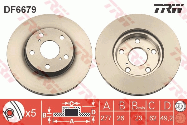 TRW Bremseskive df6679 277mm 26mm for TOYOTA