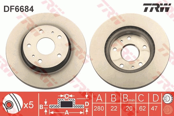 TRW Bremseskive df6684 280mm 22mm for SUZUKI