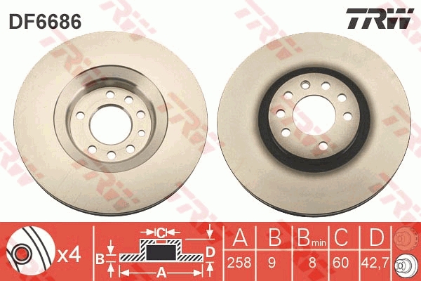 TRW Bremseskive df6686 258mm 9mm for SUZUKI
