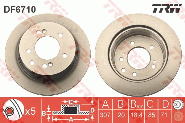 TRW Bremseskive df6710 307mm 20mm for SSANGYONG