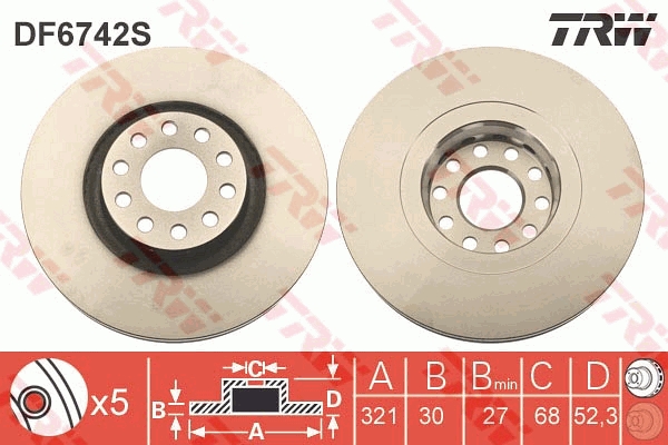 TRW Bremseskive df6742s 321mm 30mm for VW