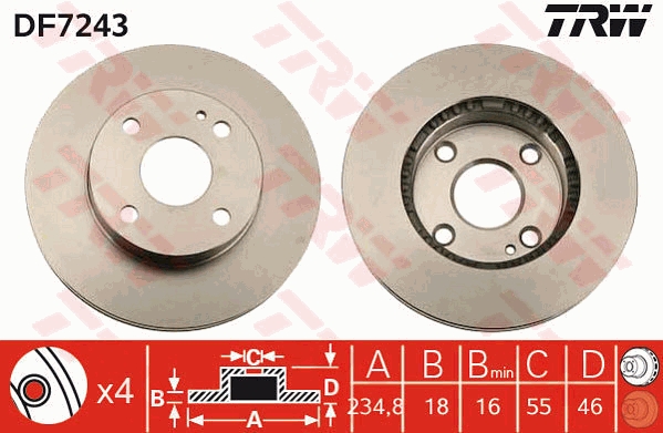 TRW Bremseskive df7243 235mm 18mm for MAZDA