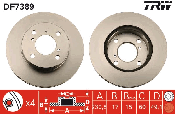 TRW Bremseskive df7389 ventileret 231mm 17mm for SUZUKI
