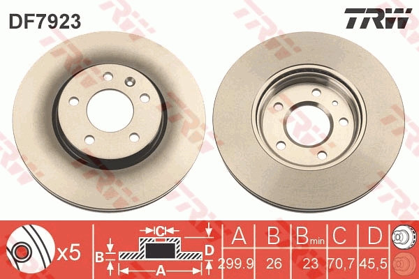 TRW Bremseskive df7923 300mm 26mm for CHEVROLET CHEVROLET (SGM) VAUXHALL