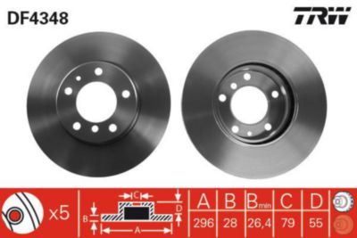 TRW Bremseskive df4348 ventileret 296mm 28mm for BMW