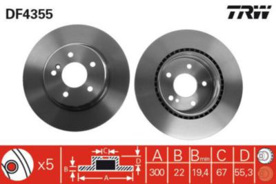 TRW Bremseskive df4355 300mm 22mm for MERCEDES-BENZ