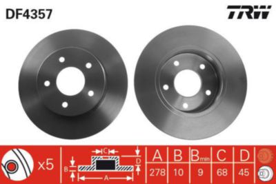 TRW Bremseskive df4357 fuld 278mm 10mm for NISSAN