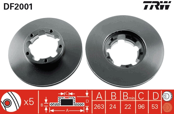 TRW Bremseskive df2001 ventileret 263mm 24mm for NISSAN