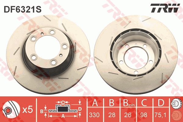 TRW Bremseskive df6321s 330mm 28mm for PORSCHE