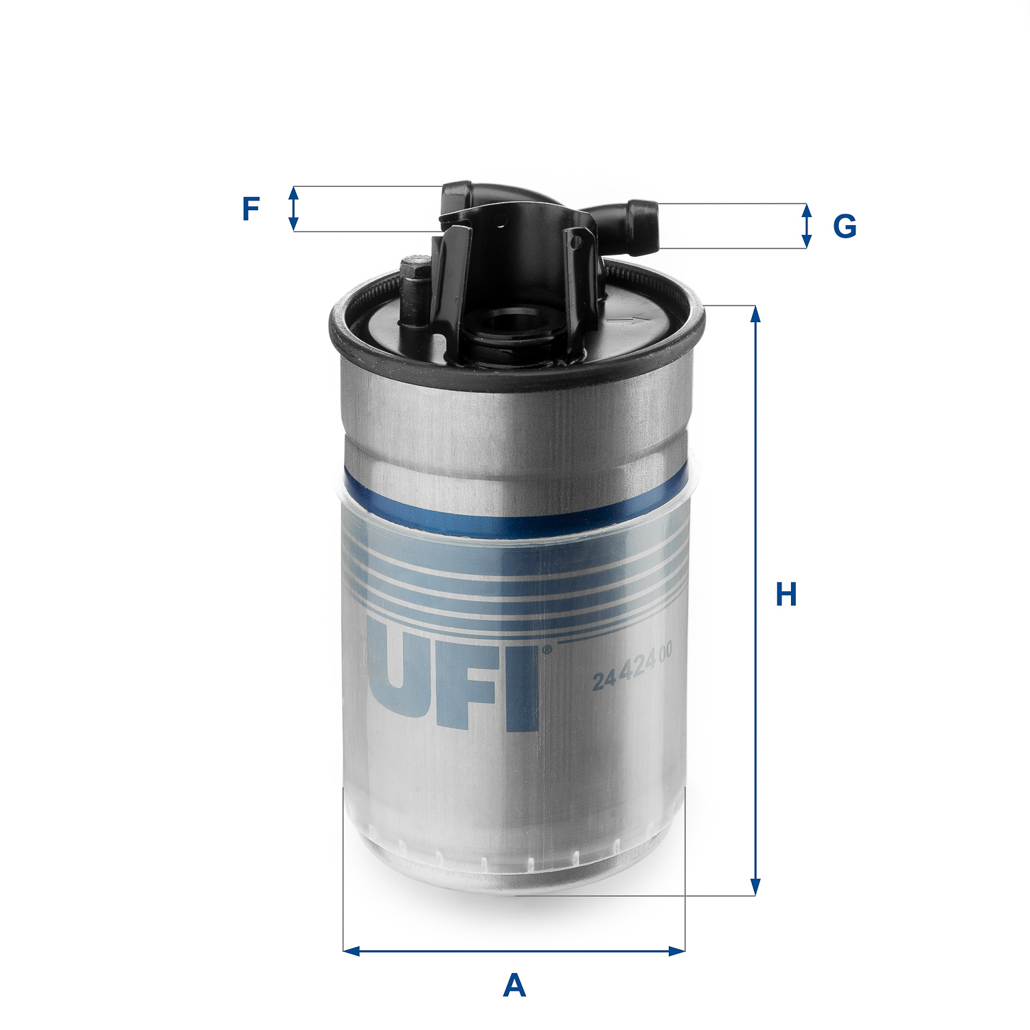 UFI Brændstof-filter 2442400 Filterindsats inlet__mm_916|Indgangs-Ø [mm]|12 outlet__mm_917|Udgangs-Ø [mm]|12 height_mm_209|Højde [mm]|140 outer_diamet
