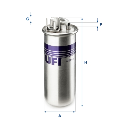 UFI Brændstof-filter 2400100 Filterindsats inlet__mm_916|Indgangs-Ø [mm]|10 outlet__mm_917|Udgangs-Ø [mm]|10 height_mm_209|Højde [mm]|216 outer_diamet