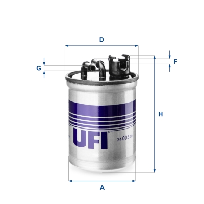 UFI Brændstof-filter 2400300 Filterindsats inlet__mm_916|Indgangs-Ø [mm]|8 outlet__mm_917|Udgangs-Ø [mm]|8 height_mm_209|Højde [mm]|139 outer_diameter