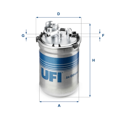 UFI Brændstof-filter 2400400 Filterindsats inlet__mm_916|Indgangs-Ø [mm]|8 outlet__mm_917|Udgangs-Ø [mm]|8 height_mm_209|Højde [mm]|134 outer_diameter