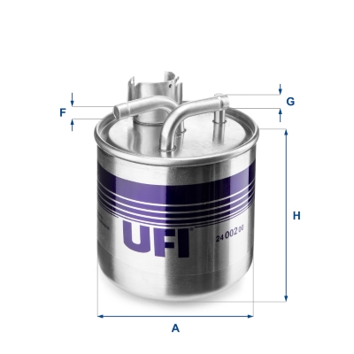 UFI Brændstof-filter 2400200 Filterindsats inlet__mm_916|Indgangs-Ø [mm]|10 outlet__mm_917|Udgangs-Ø [mm]|10 height_mm_209|Højde [mm]|110 outer_diamet
