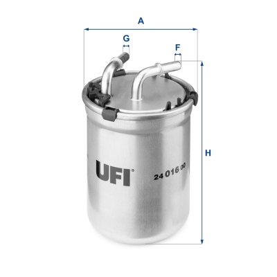 UFI Brændstof-filter 2401600 Filterindsats inlet__mm_916|Indgangs-Ø [mm]|7,8 outlet__mm_917|Udgangs-Ø [mm]|7,8 height_mm_209|Højde [mm]|134 outer_diam