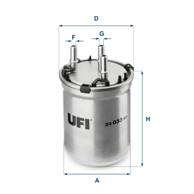 UFI Brændstof-filter 24.033.00 Filterindsats inlet__mm_916|Indgangs-Ø [mm]|7,9 outlet__mm_917|Udgangs-Ø [mm]|7,9 height_mm_209|Højde [mm]|109 outer_di