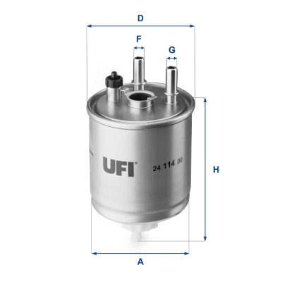 UFI Brændstof-filter 2411400 Filterindsats inlet__mm_916|Indgangs-Ø [mm]|10 outlet__mm_917|Udgangs-Ø [mm]|10 height_mm_209|Højde [mm]|126 outer_diamet
