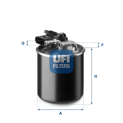 UFI Brændstof-filter 2414800 Filterindsats inlet__mm_916|Indgangs-Ø [mm]|10 outlet__mm_917|Udgangs-Ø [mm]|8 height_mm_209|Højde [mm]|100 outer_diamete