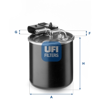 UFI Brændstof-filter 2415000 Filterindsats inlet__mm_916|Indgangs-Ø [mm]|10 outlet__mm_917|Udgangs-Ø [mm]|8 height_mm_209|Højde [mm]|100 outer_diamete