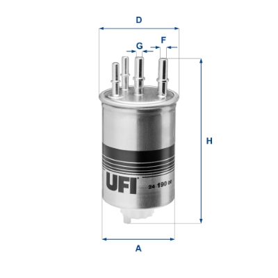 UFI Brændstof-filter 2419000 Filterindsats inlet__mm_916|Indgangs-Ø [mm]|10 outlet__mm_917|Udgangs-Ø [mm]|10 height_mm_209|Højde [mm]|187 outer_diamet