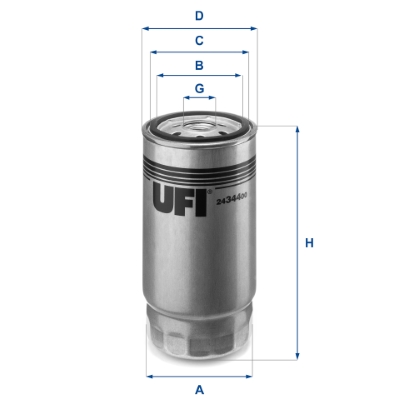 UFI Brændstof-filter 2434400 Filterindsats thread_size_1_991|Gevindmål 1|M 16 X 1,5 height_mm_209|Højde [mm]|163 inner_diameter_mm_496|Indvendig diame