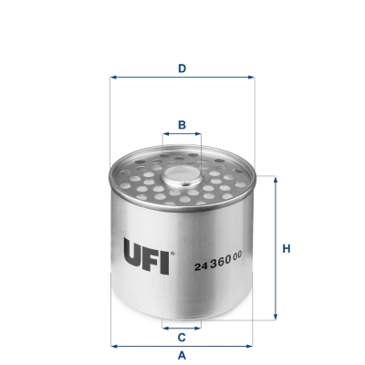 UFI Brændstof-filter 2436000 Filterindsats height_mm_209|Højde [mm]|72 inner_diameter_mm_496|Indvendig diameter [mm]|19 outer_diameter_mm_497|Yderdiam