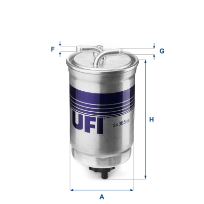 UFI Brændstof-filter 2436500 Filterindsats inlet__mm_916|Indgangs-Ø [mm]|8 outlet__mm_917|Udgangs-Ø [mm]|8 height_mm_209|Højde [mm]|153 outer_diameter