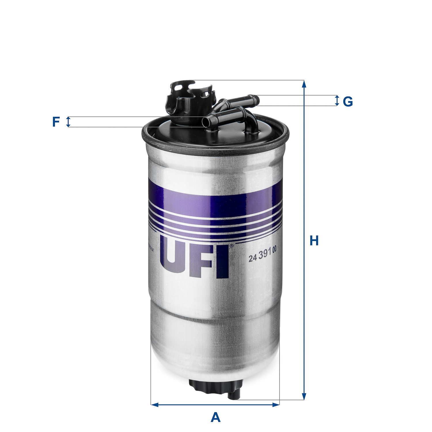 UFI Brændstof-filter 2439100 Filterindsats inlet__mm_916|Indgangs-Ø [mm]|8,1 outlet__mm_917|Udgangs-Ø [mm]|8,1 height_mm_209|Højde [mm]|177 outer_diam