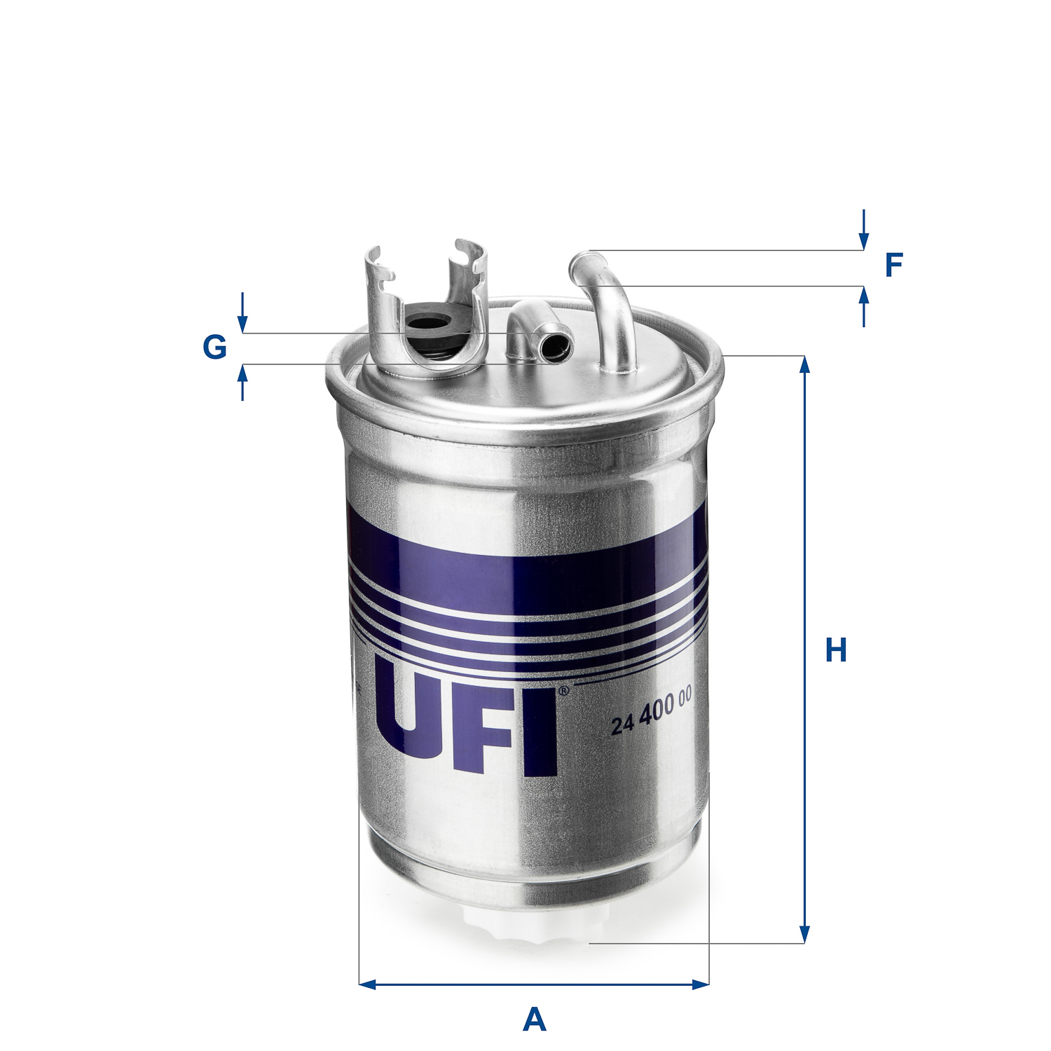 UFI Brændstof-filter 2440000 Filterindsats inlet__mm_916|Indgangs-Ø [mm]|8 outlet__mm_917|Udgangs-Ø [mm]|8 height_mm_209|Højde [mm]|145 outer_diameter