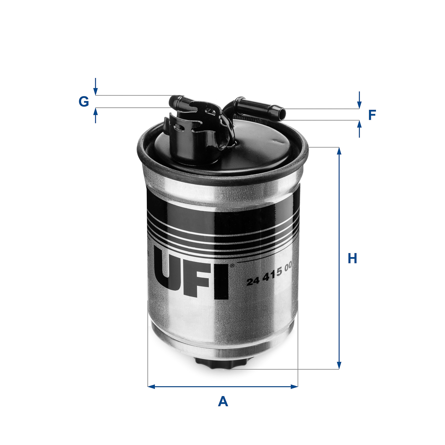 UFI Brændstof-filter 2441500 Filterindsats inlet__mm_916|Indgangs-Ø [mm]|8 outlet__mm_917|Udgangs-Ø [mm]|8 height_mm_209|Højde [mm]|133 outer_diameter