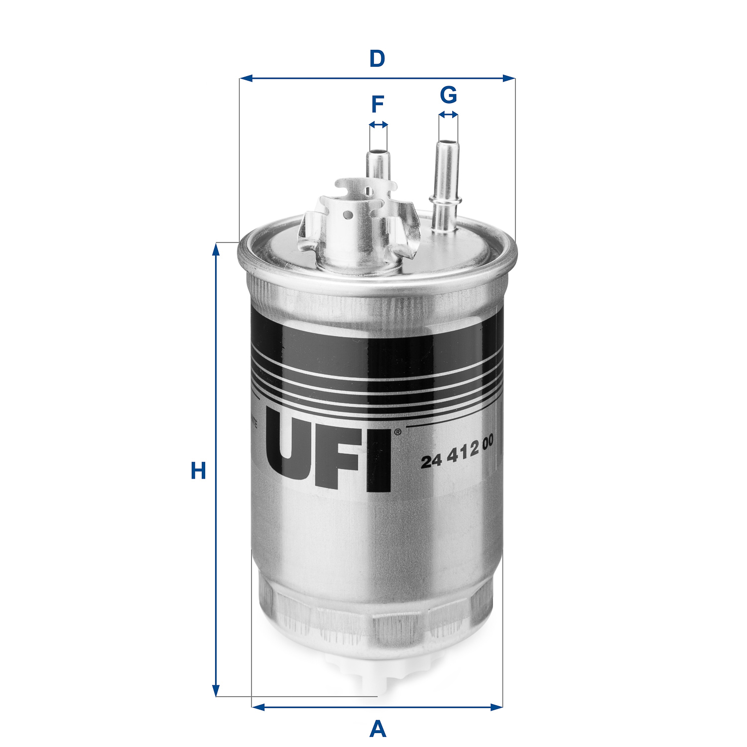 UFI Brændstof-filter 2441200 Filterindsats inlet__mm_916|Indgangs-Ø [mm]|7,9 outlet__mm_917|Udgangs-Ø [mm]|7,9 height_mm_209|Højde [mm]|154 outer_diam