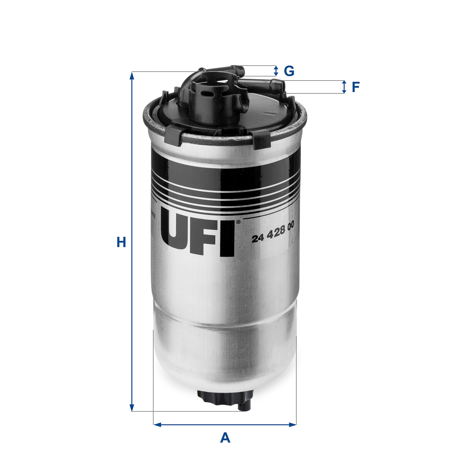 UFI Brændstof-filter 2442800 Filterindsats inlet__mm_916|Indgangs-Ø [mm]|8 outlet__mm_917|Udgangs-Ø [mm]|8 height_mm_209|Højde [mm]|202 outer_diameter