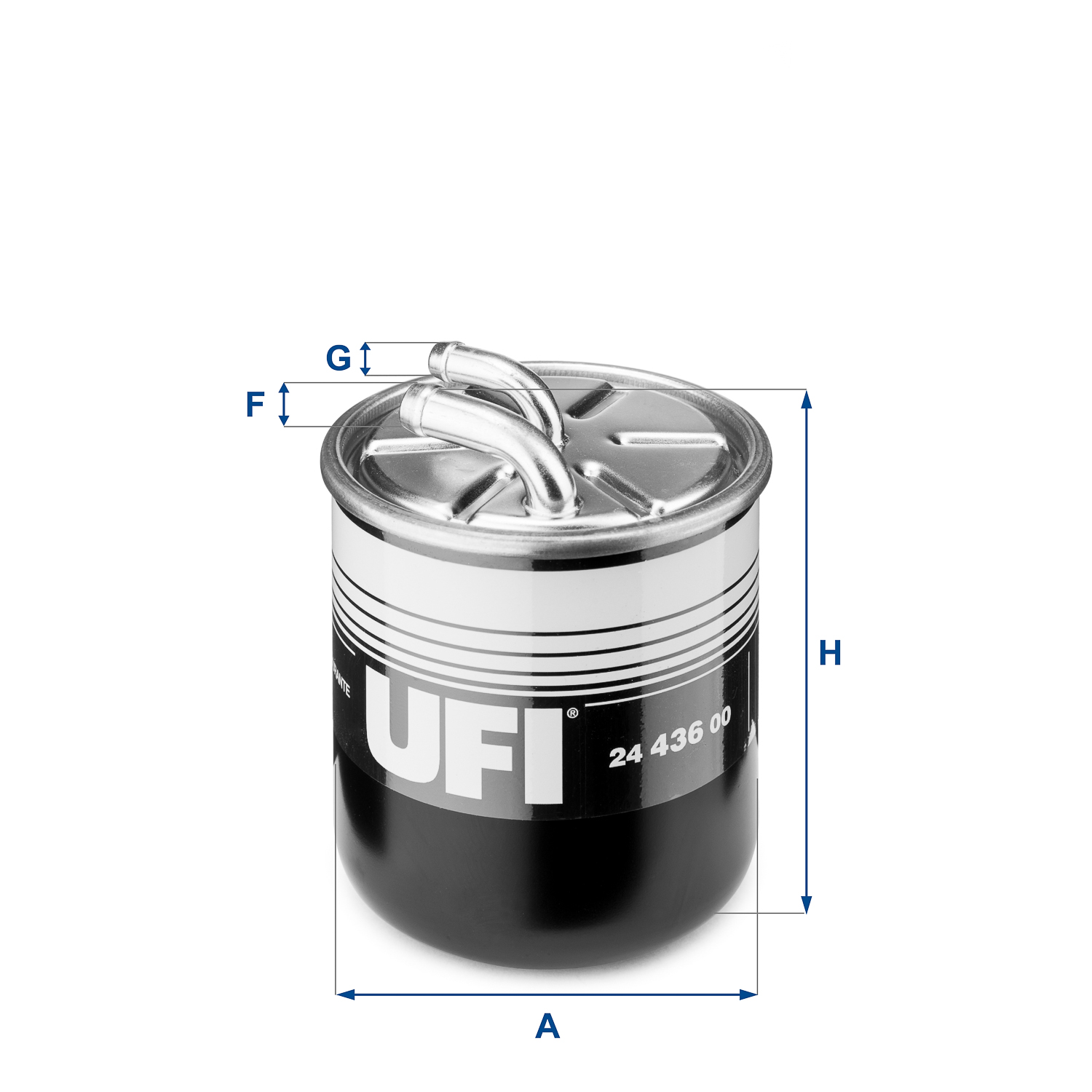 UFI Brændstof-filter 2443600 Filterindsats inlet__mm_916|Indgangs-Ø [mm]|10 outlet__mm_917|Udgangs-Ø [mm]|8 height_mm_209|Højde [mm]|119 outer_diamete
