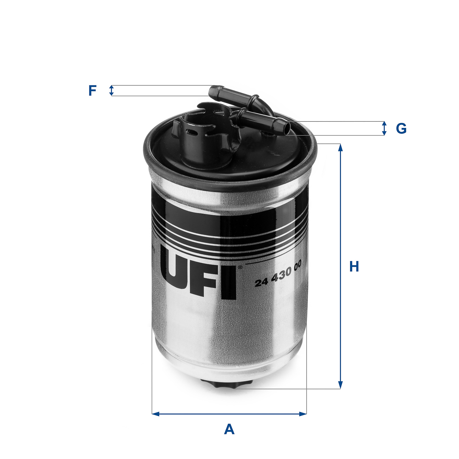 UFI Brændstof-filter 2443000 Filterindsats inlet__mm_916|Indgangs-Ø [mm]|8 outlet__mm_917|Udgangs-Ø [mm]|8 height_mm_209|Højde [mm]|145 outer_diameter