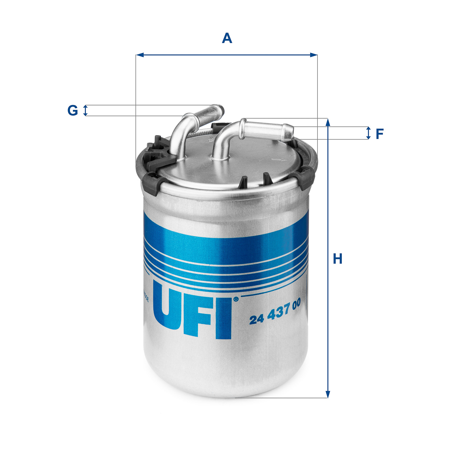 UFI Brændstof-filter 2443700 Filterindsats inlet__mm_916|Indgangs-Ø [mm]|8 outlet__mm_917|Udgangs-Ø [mm]|8 height_mm_209|Højde [mm]|127 outer_diameter