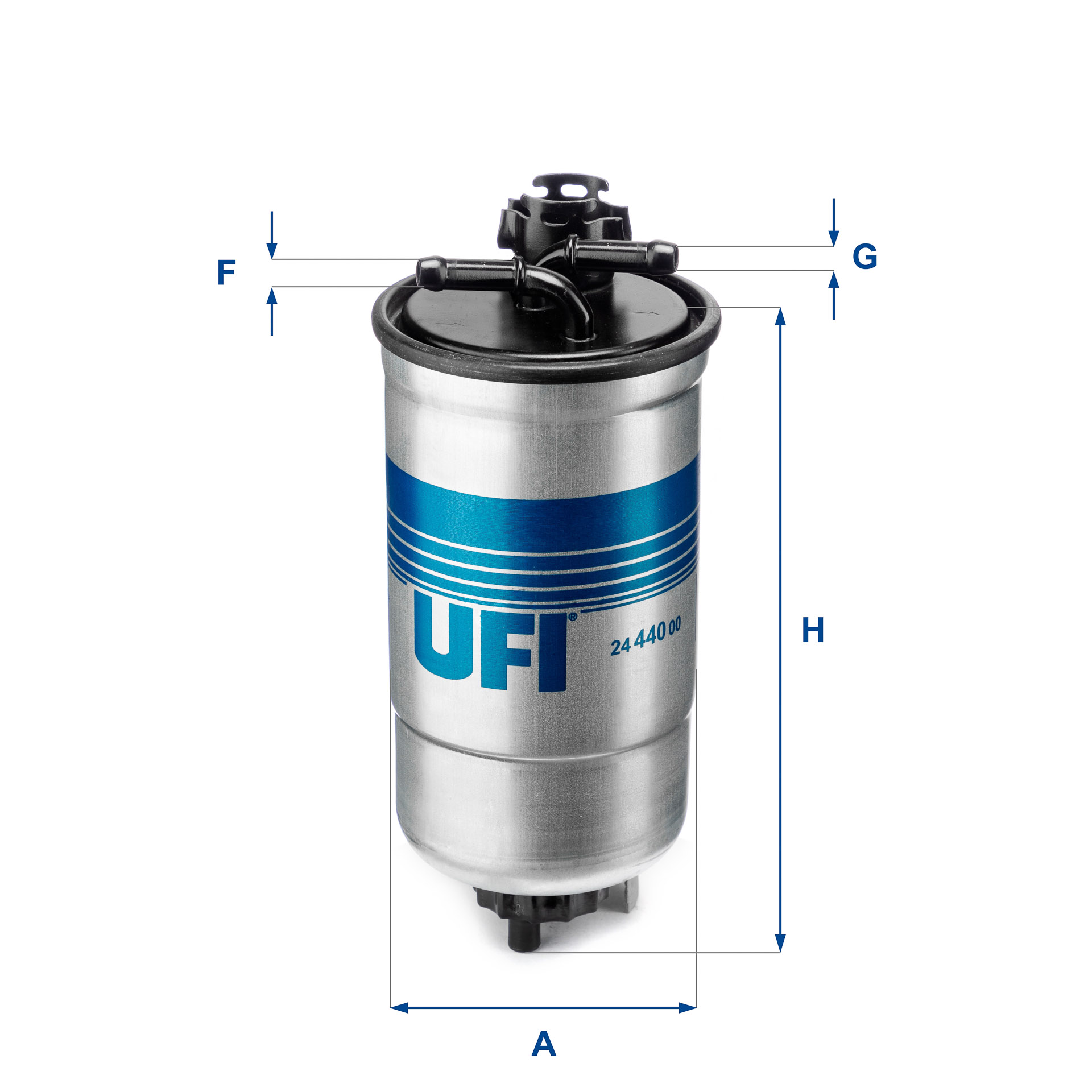 UFI Brændstof-filter 24.440.00 Filterindsats inlet__mm_916|Indgangs-Ø [mm]|8 outlet__mm_917|Udgangs-Ø [mm]|8 height_mm_209|Højde [mm]|176 outer_diamet