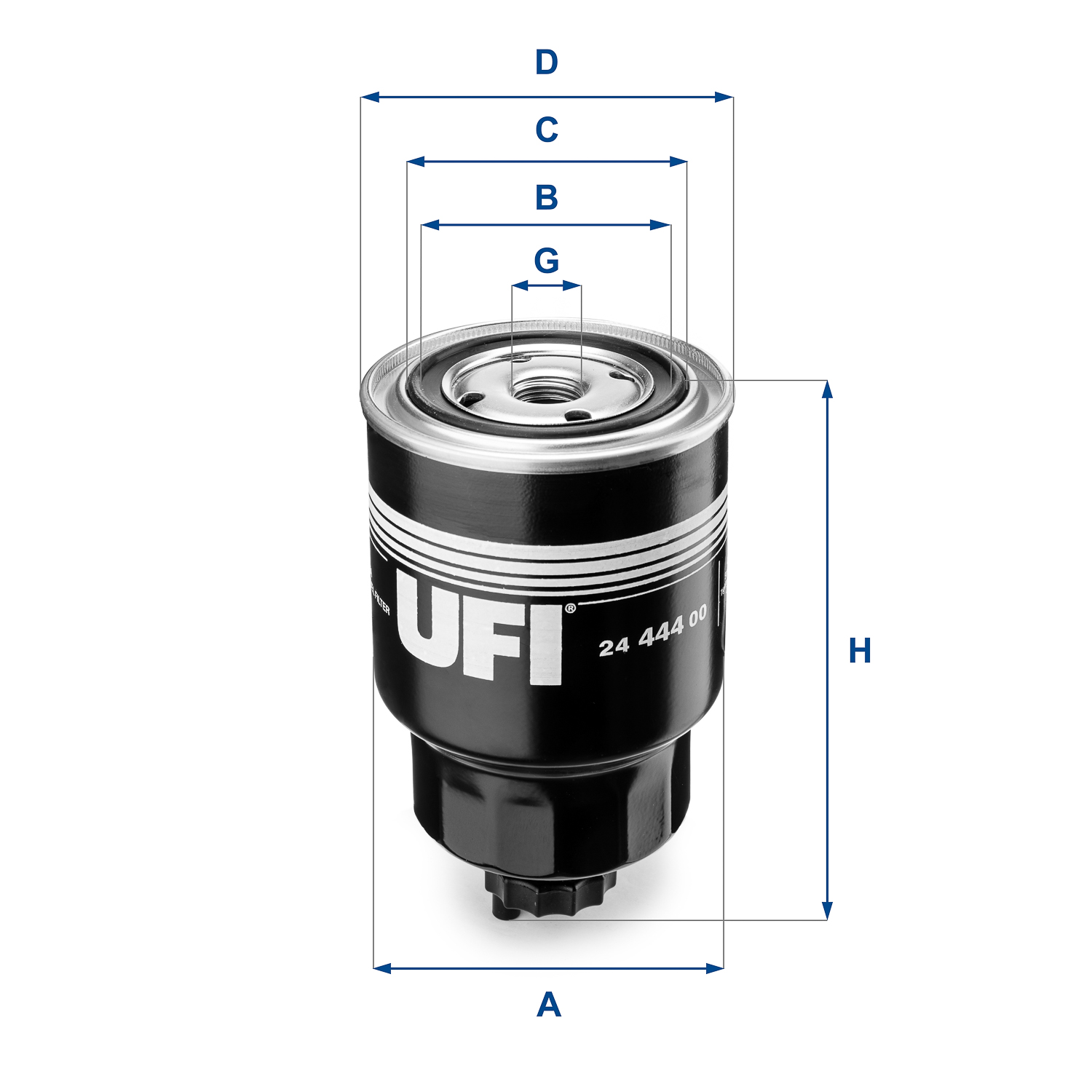 UFI Brændstof-filter 2444400 Filterindsats thread_size_1_991|Gevindmål 1|3/4-16 UNF height_mm_209|Højde [mm]|152 inner_diameter_mm_496|Indvendig diame