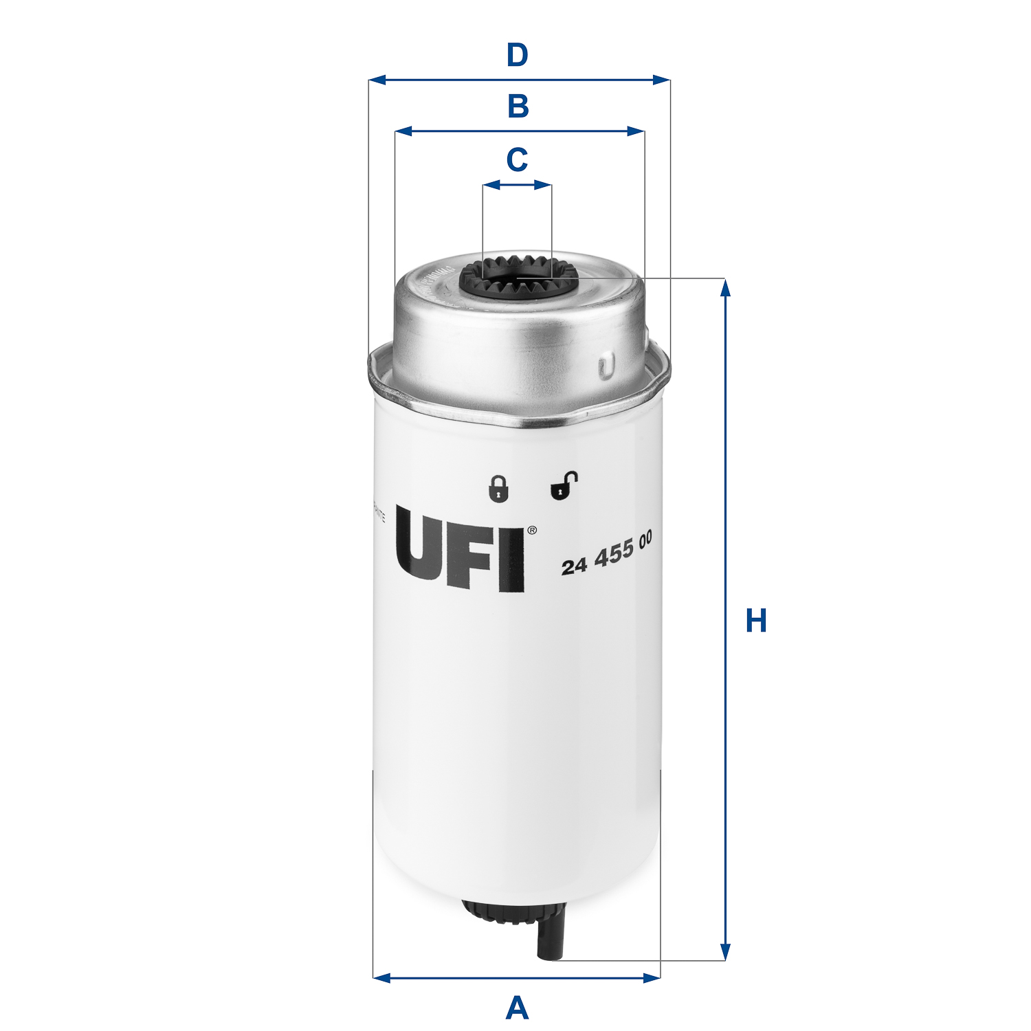 UFI Brændstof-filter 2445500 Filterindsats height_mm_209|Højde [mm]|196 inner_diameter_mm_496|Indvendig diameter [mm]|17 outer_diameter_mm_497|Yderdia