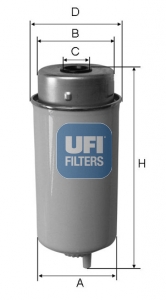 UFI Brændstof-filter 2445800 Filterindsats height_mm_209|Højde [mm]|196 inner_diameter_mm_496|Indvendig diameter [mm]|17 outer_diameter_mm_497|Yderdia