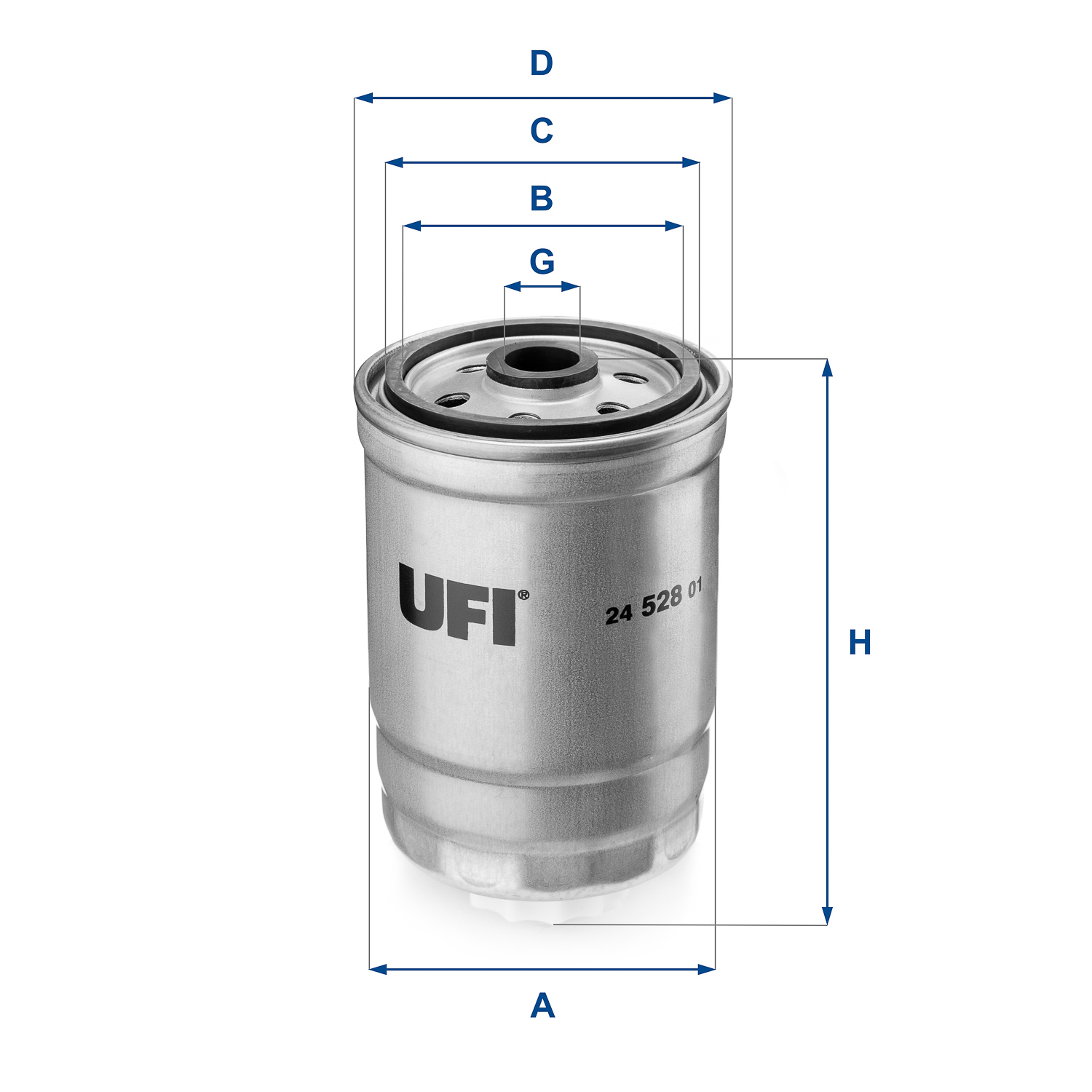 UFI Brændstof-filter 24.528.01 Filterindsats thread_size_1_991|Gevindmål 1|M 16 X 1,5 height_mm_209|Højde [mm]|144 inner_diameter_mm_496|Indvendig dia