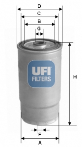 UFI Brændstof-filter 2446000 Filterindsats thread_size_1_991|Gevindmål 1|M 16x1,5 thread_size_2_992|Gevindmål 2|M 8x1,25 height_mm_209|Højde [mm]|170