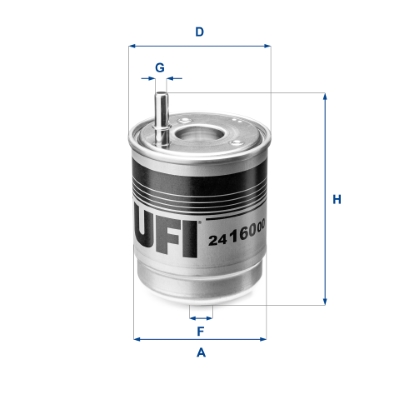 UFI Brændstof-filter 2416000 Filterindsats thread_size_2_992|Gevindmål 2|M 12 X 1,5 outlet__mm_917|Udgangs-Ø [mm]|9,8 height_mm_209|Højde [mm]|160 out